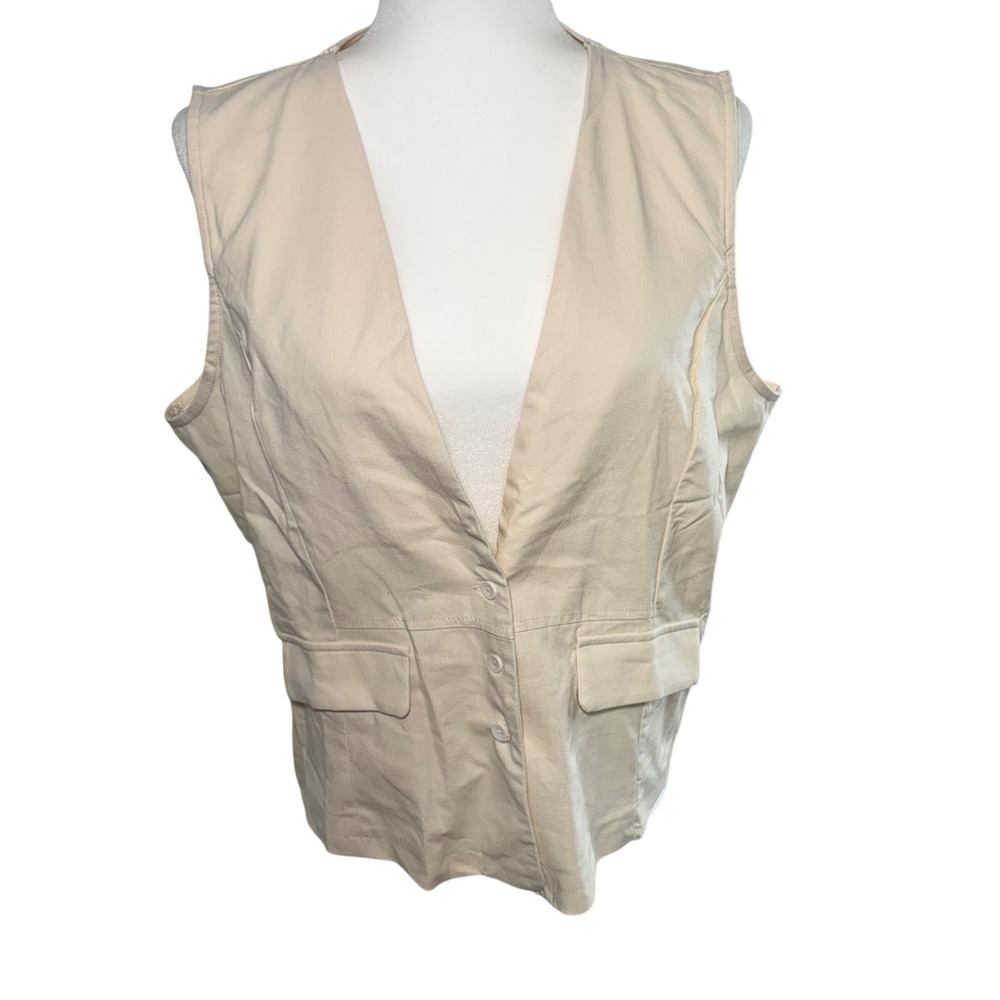 NEW Mint Limit Cream Cotton Linen Button Front Waistcoat Vest Womens XXL Capsule